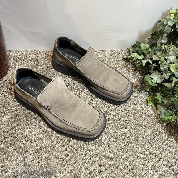 Vintage Skechers Chunky Loafers Men's Size 8.5 Slip On Gray Leather Square Toe - Picture 1 of 7